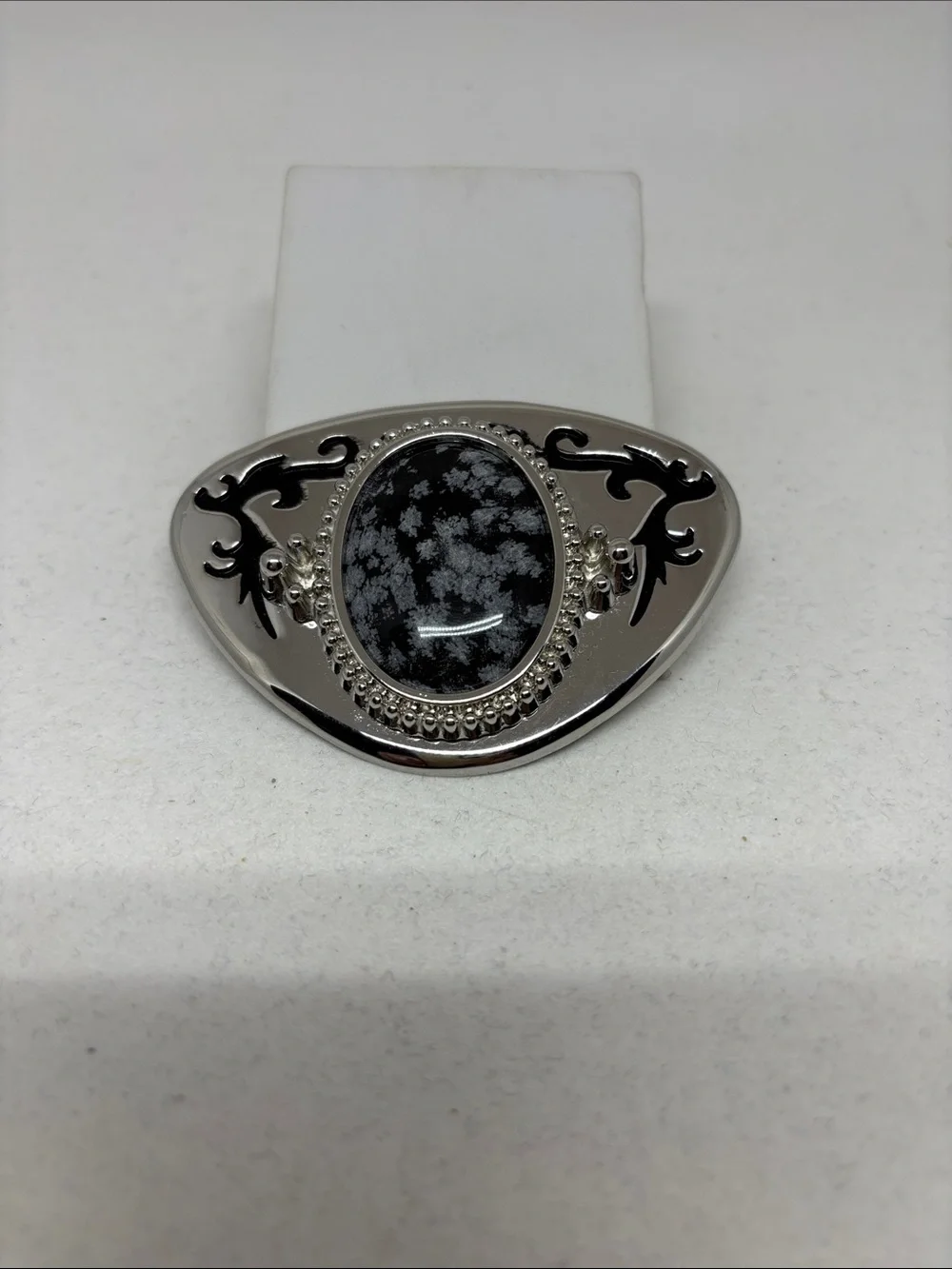 Silver-Tone Snowflake Obsidian Belt Buckle
